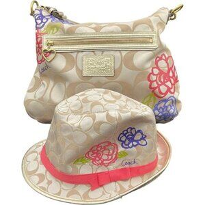 Coach Poppy Daisy Set: Floral Signature Hobo Bag & Matching Fedora Hat